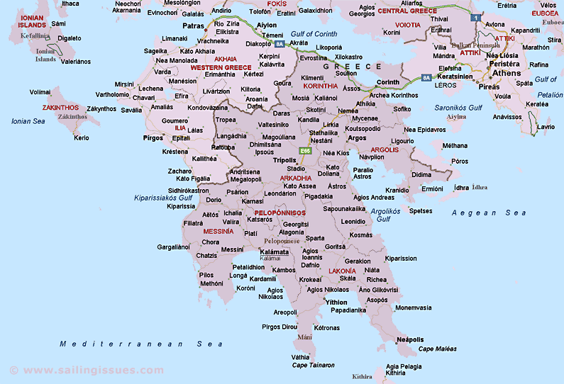 Map of Peloponnese Greece