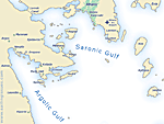 Map of the Argolic and Saronic Gulfs in Greece