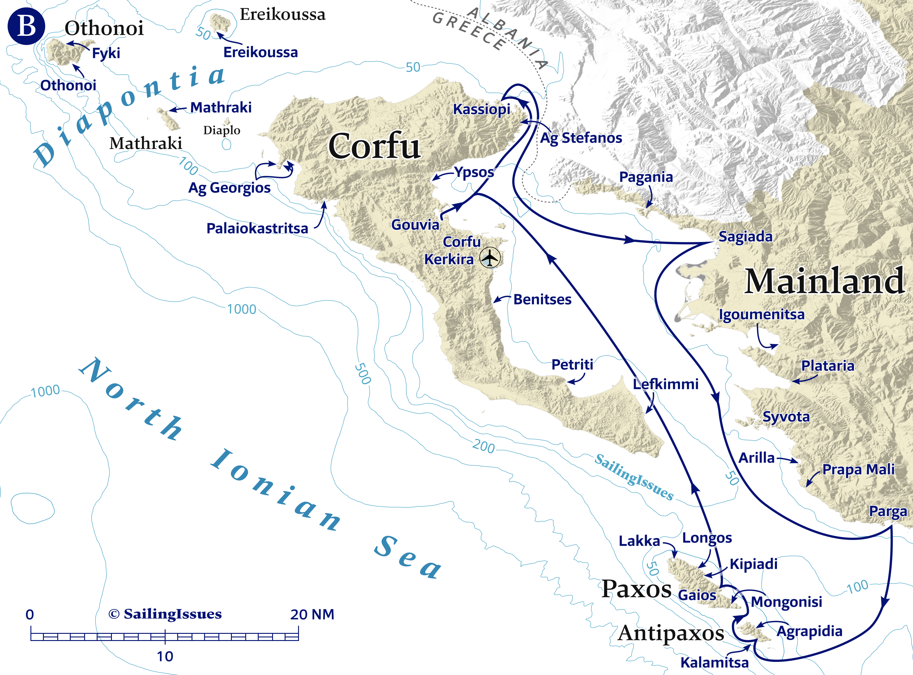 Yacht charters: Route B Corfu including Kassiopi