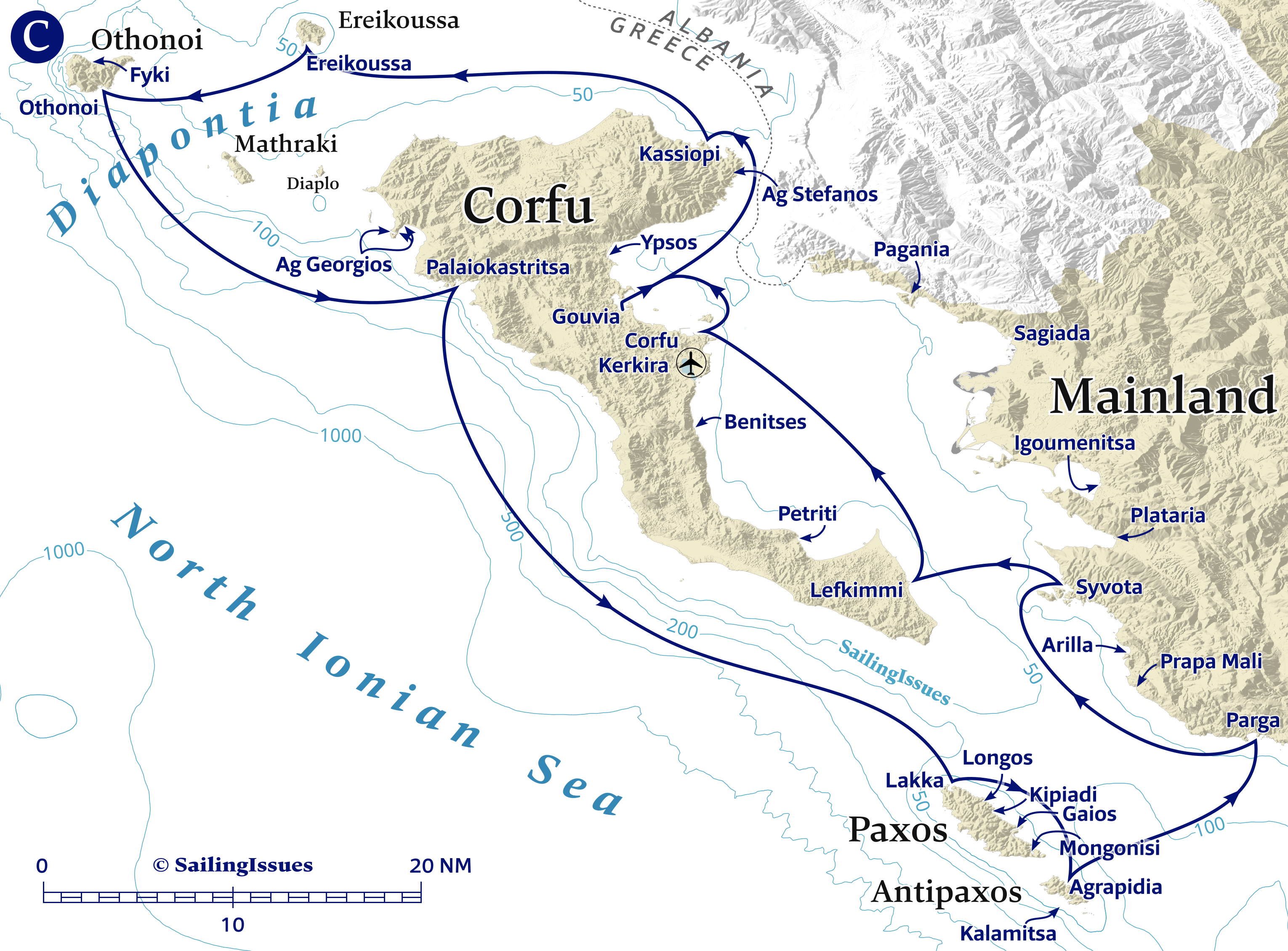 Yacht charters: Route C Corfu circumnavigation