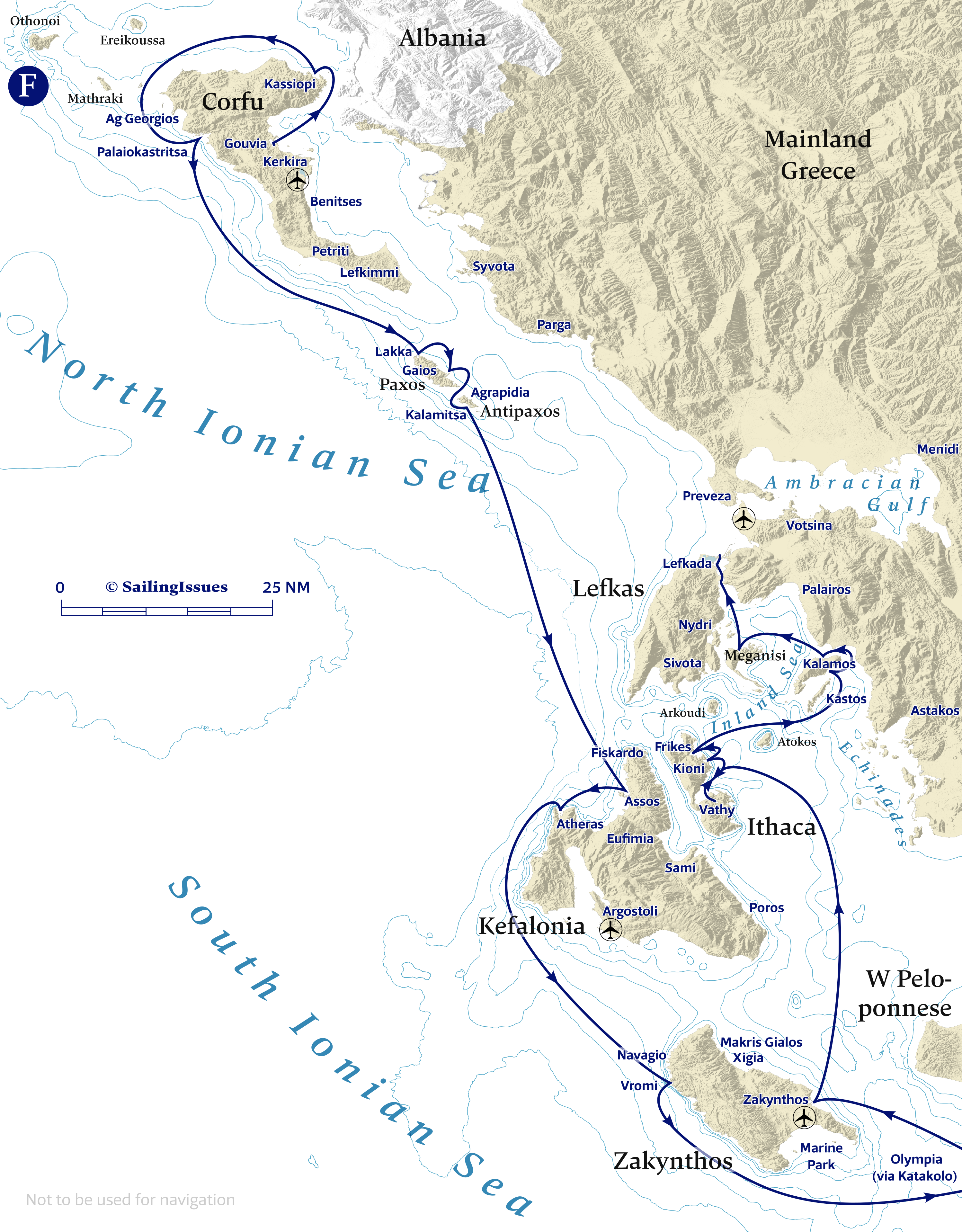 Yacht charters: Route F North and South Ionian Combined, oneway Corfu to Lefkas