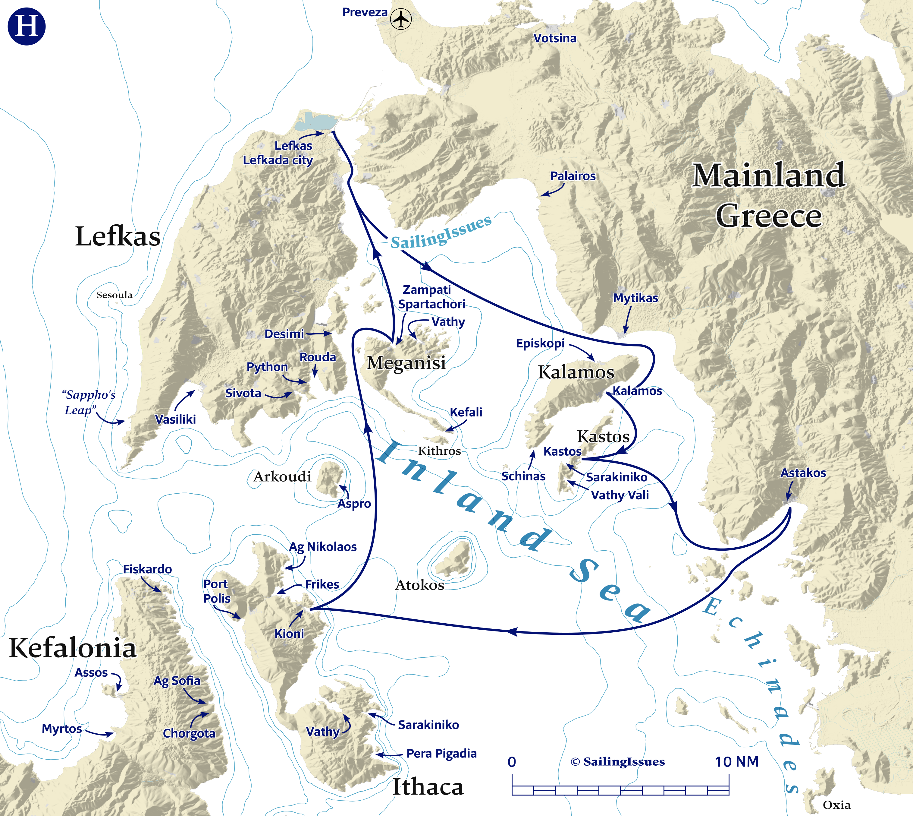 Yacht charters: Route H South Ionian Lefkas Ithaca easy sailing