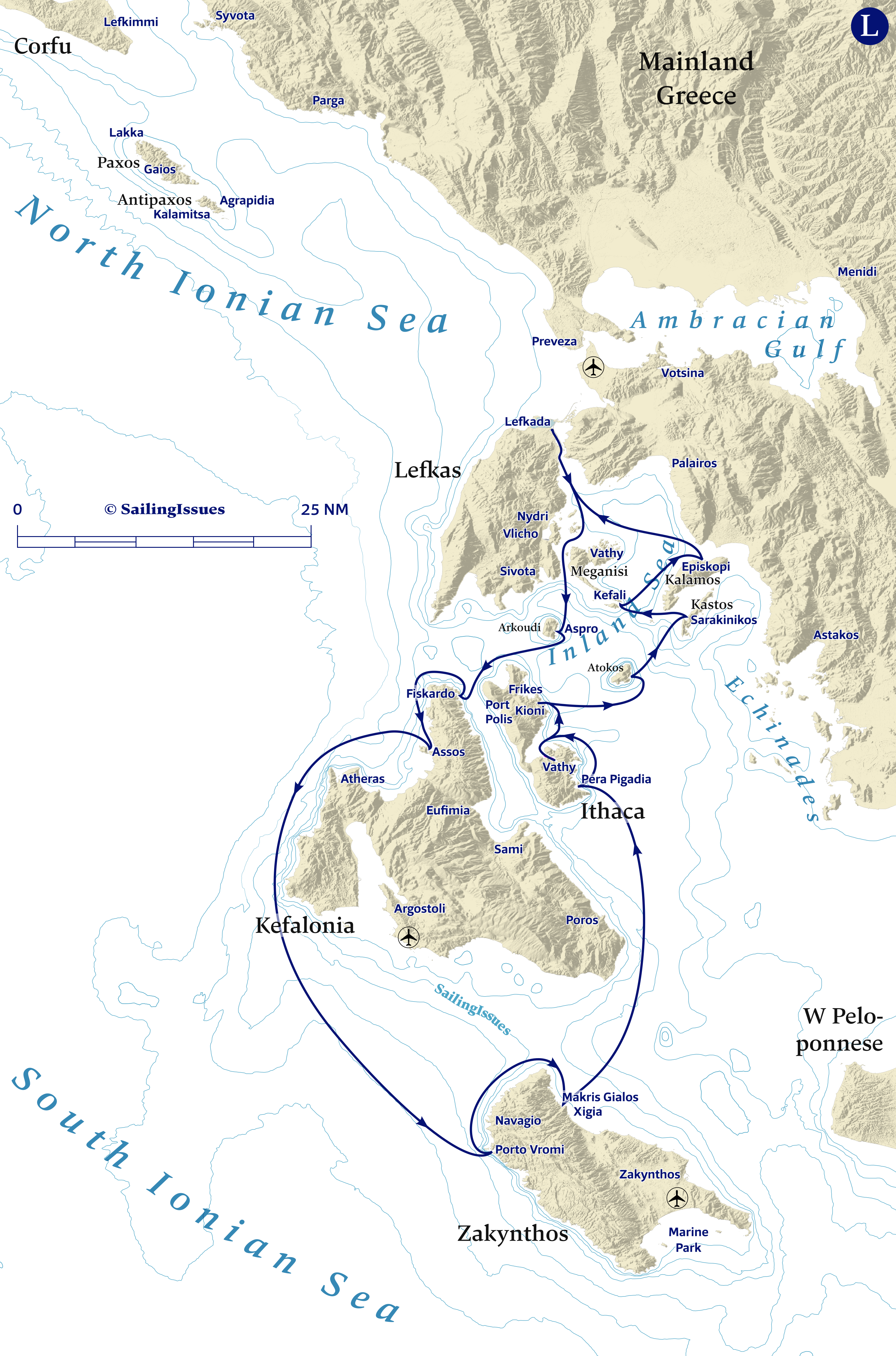 Yacht charters: Route L South Ionian route of Anchorages