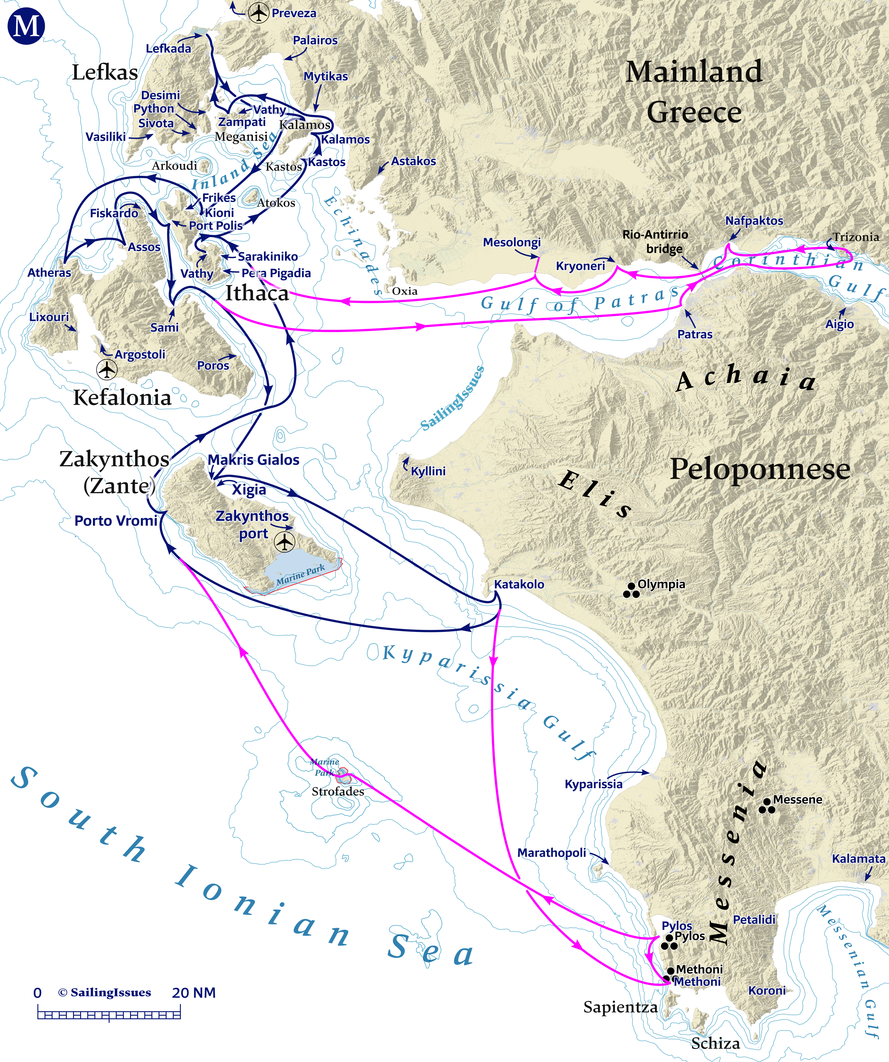 Yacht charters: Route M All the highlights of the south Ionian