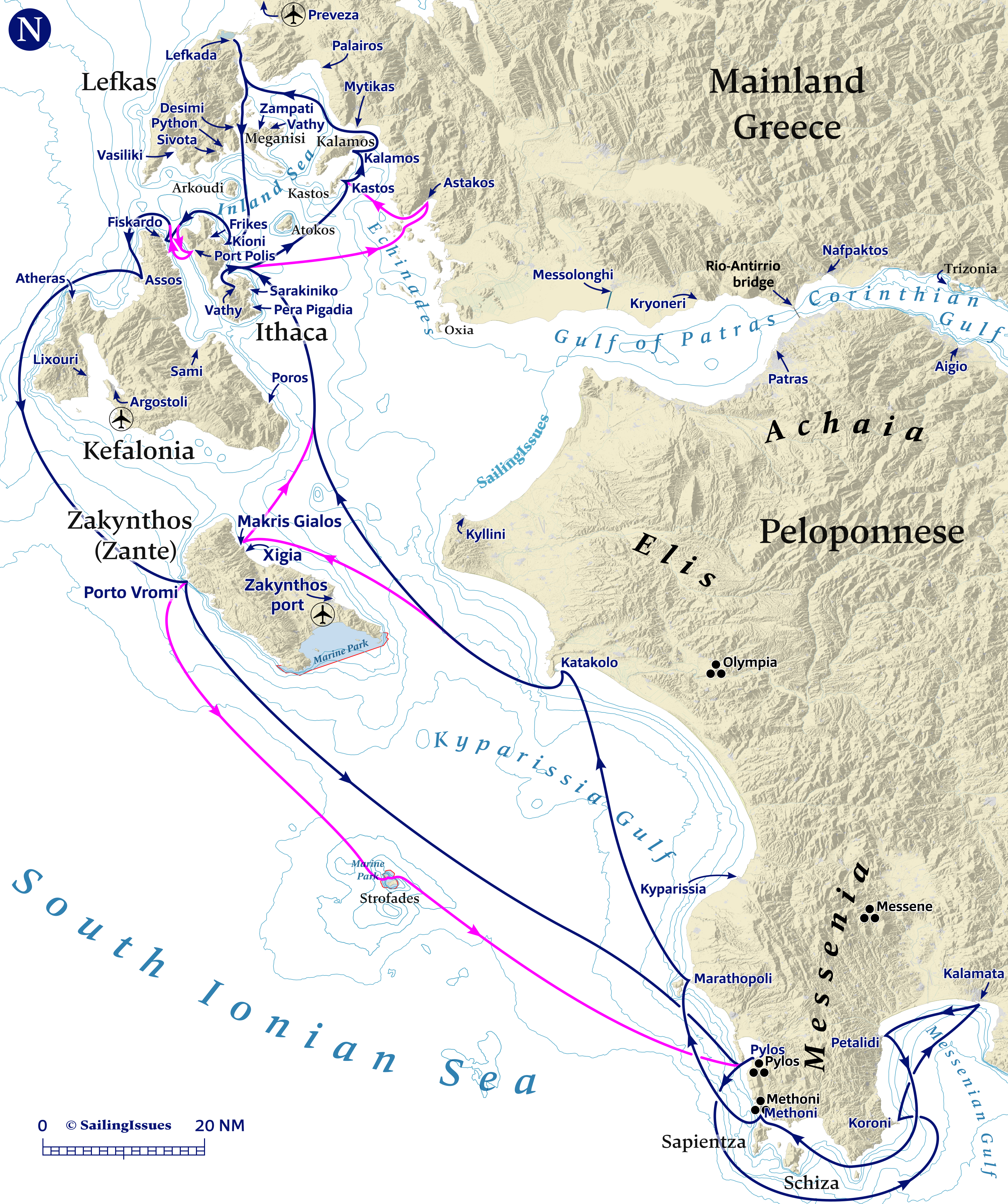 Yacht charters: Route N Lefkas to the Peloponnese 3 weeks sailing itinerary