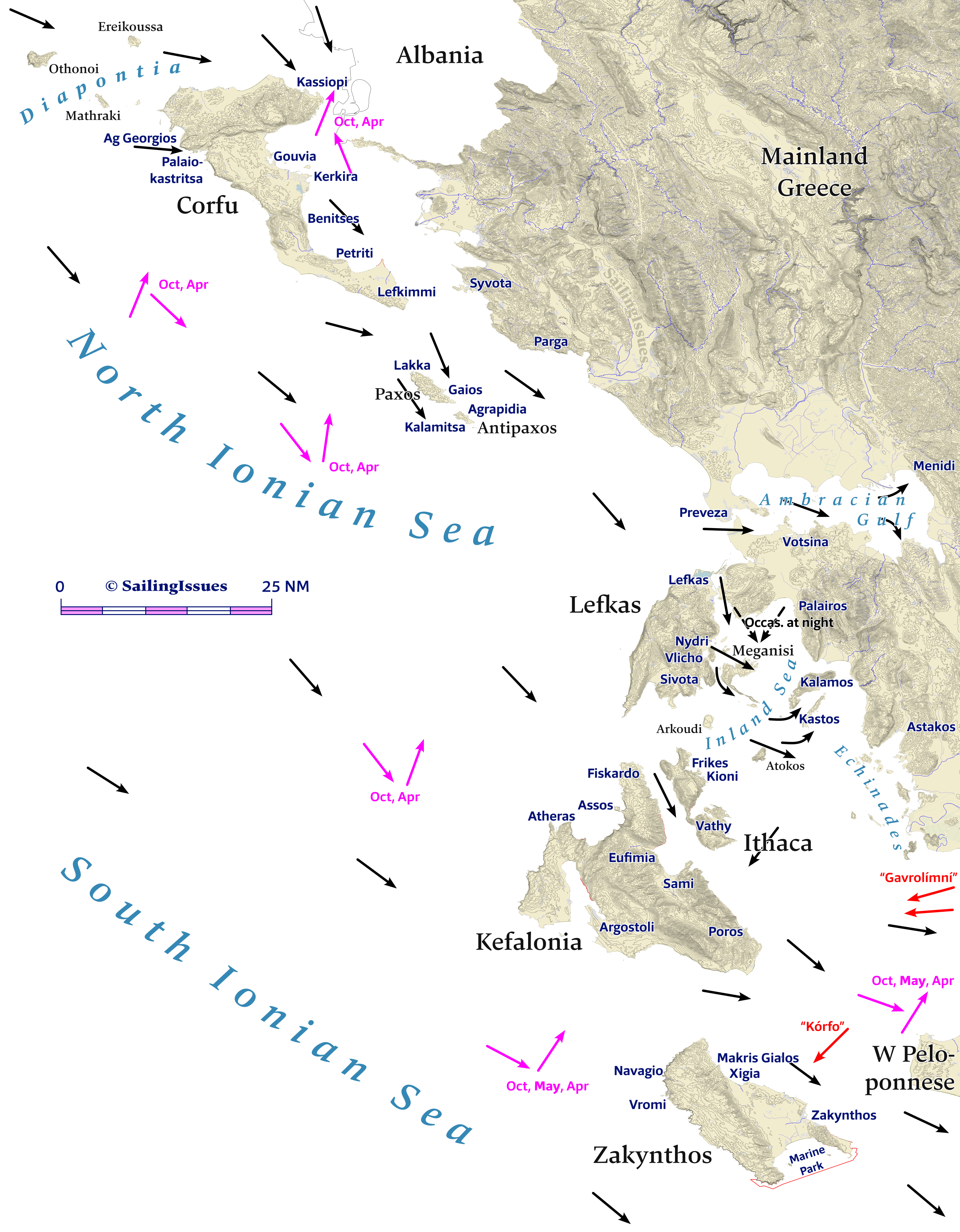 Yacht charters: Prevailing Winds Ionian Sea, Lefkas, Corfu, Kefalonia, Zakynthos